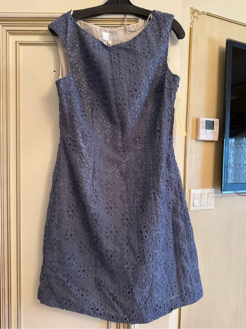Mikael Aghal Navy Blue Floral Eyelet Maxi Dress